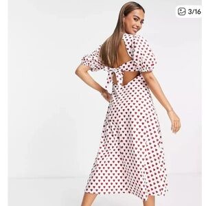 White Midi Dress with Red Heart Pattern